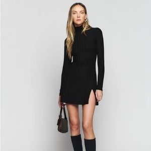 Reformation Black Ribbed Turtleneck Dress XXS